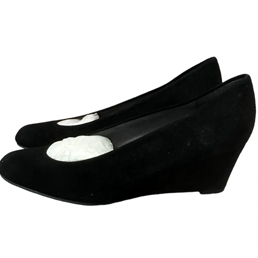 STUART WEITZMAN Black Suede Wedge Heels Pump for Women, Size 6.5.